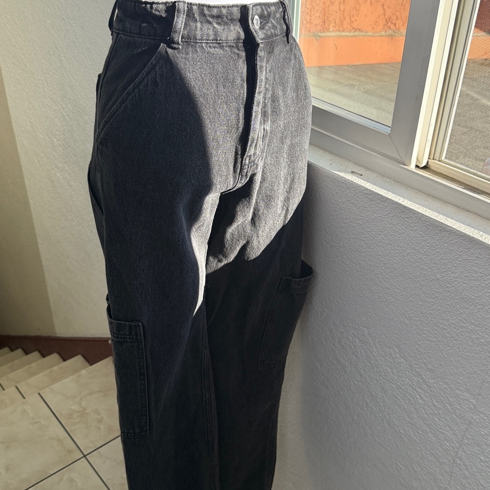 H&M Dark Off Black Denim Cargo Pants